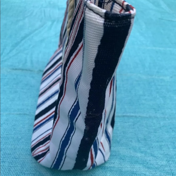 Unbranded Multi Colored Striped Tote Bag Red Interior Black Handles Casual - Picture 8 of 9